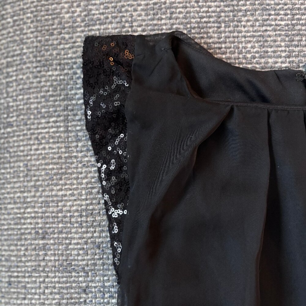 Jessica McClintock Black Sequin Blouson Top/Fitted Skirt Cocktail Dress | Sz 2 - Picture 5 of 9